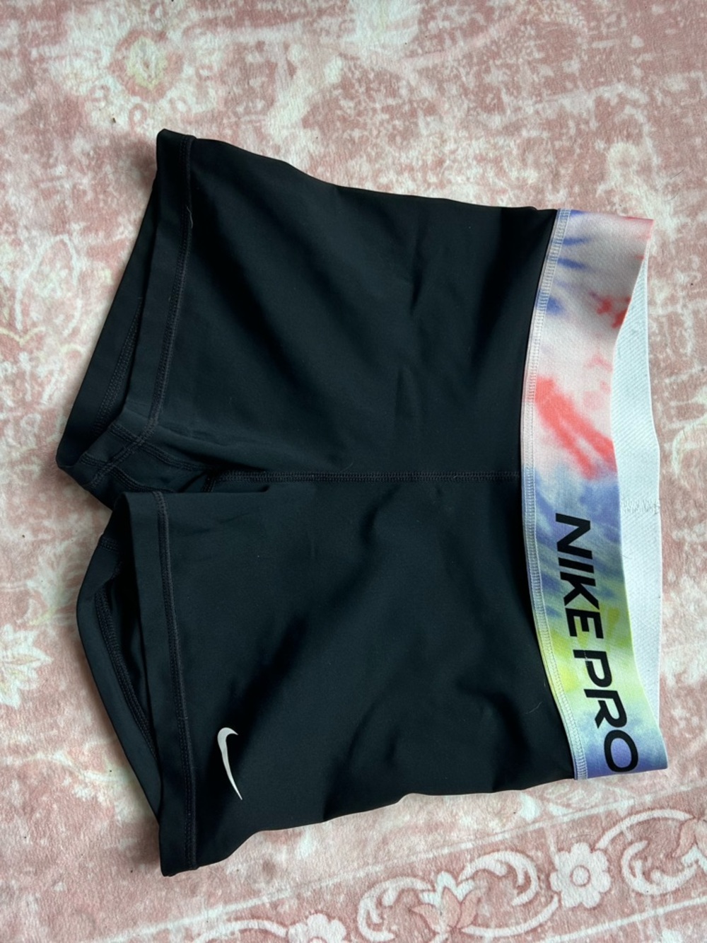 Nike Black Compression Shorts with Multicolor Tie-Dye Waistband